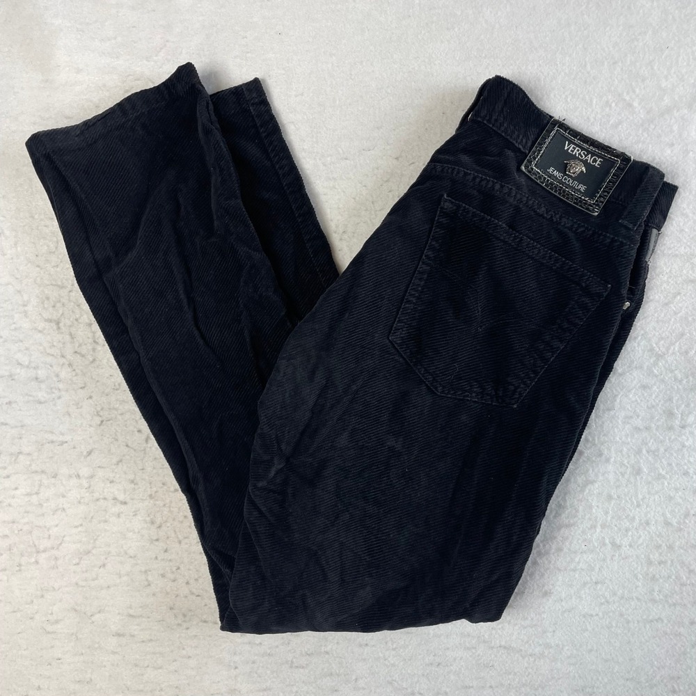 Versace Jeans Couture Corduroy Pants 34 Black Medusa Button Fly Made in Italy